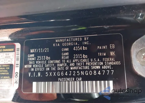 2022 Kia K5 Gt-Line from USA, damaged, VIN 5XXG64J25NG084777